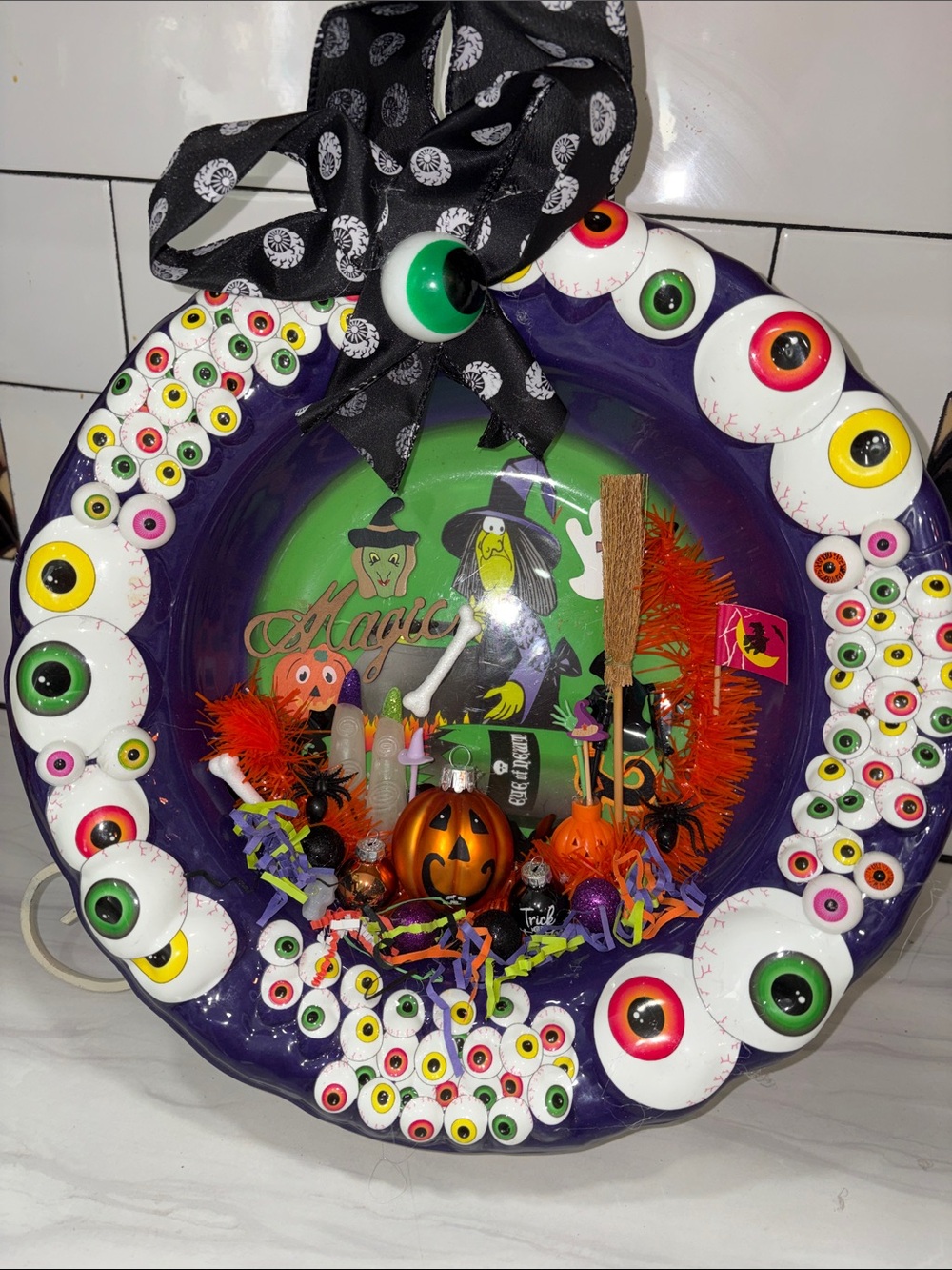 Vintage Eyeball Witch Halloween tray assemblage